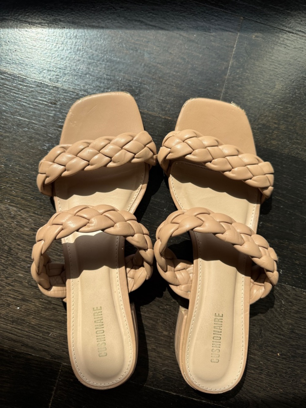 Cushionaire Braided Two-Strap Slide Sandals - Nude- Size 9